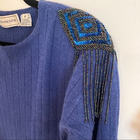 Angora & Wool Vintage Beaded Tassel Sweater M - Picture 8 of 11